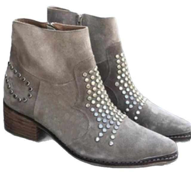 Retro Side Zipper Thick Heel Sequined Rhinestone Large Size Women's Ankle Boots - Image 5