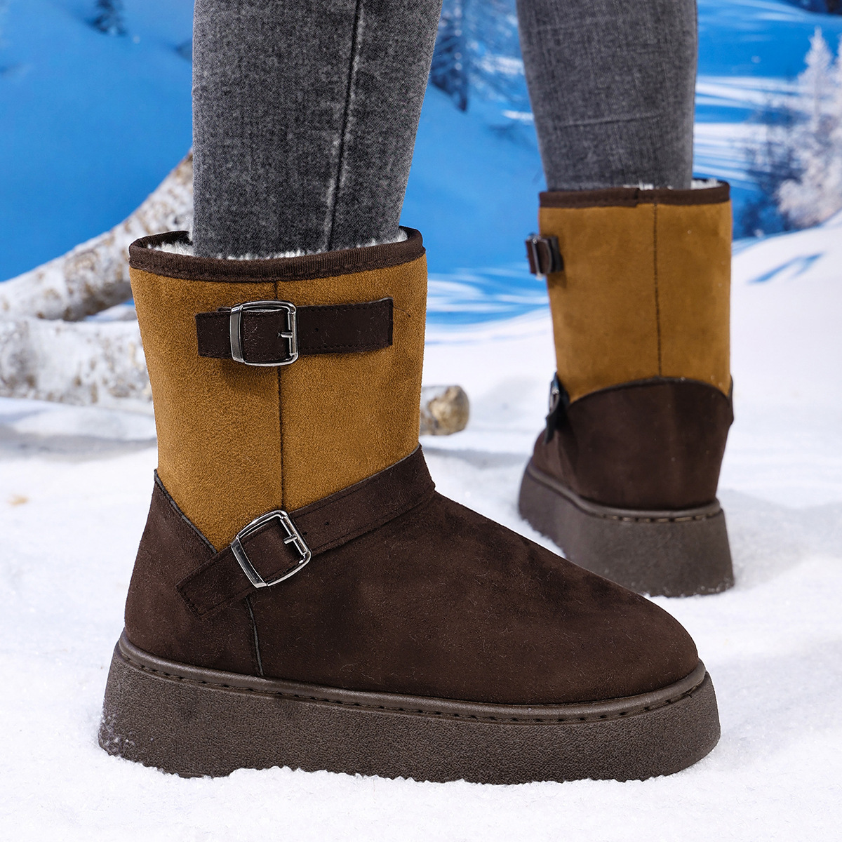 Round Toe Fashionable And Comfortable Furry Slip-on Snow Boots For Women - Image 7