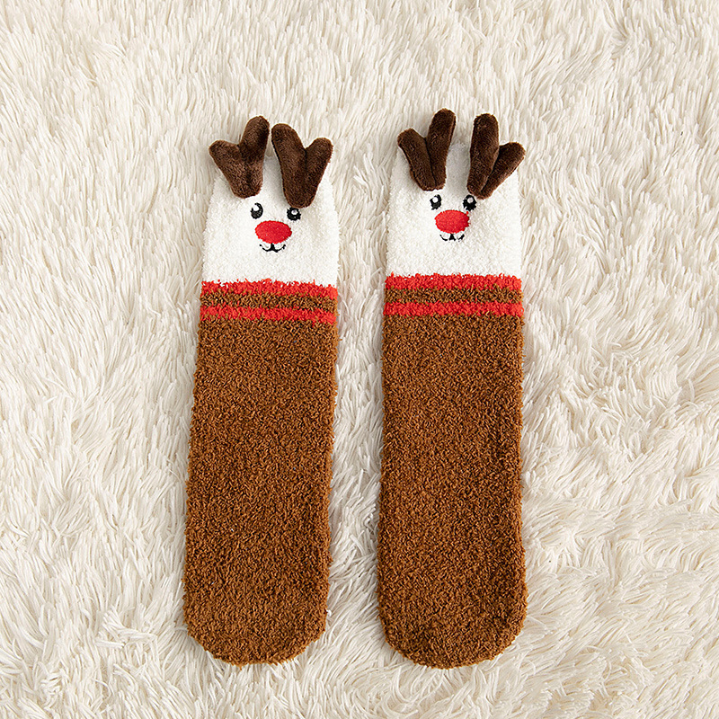 Child Christmas Socks Winter No-shedding Cute Elk Elk Santa Claus Snowman Sleeping Floor Coral Fleece Socks – Bild 5