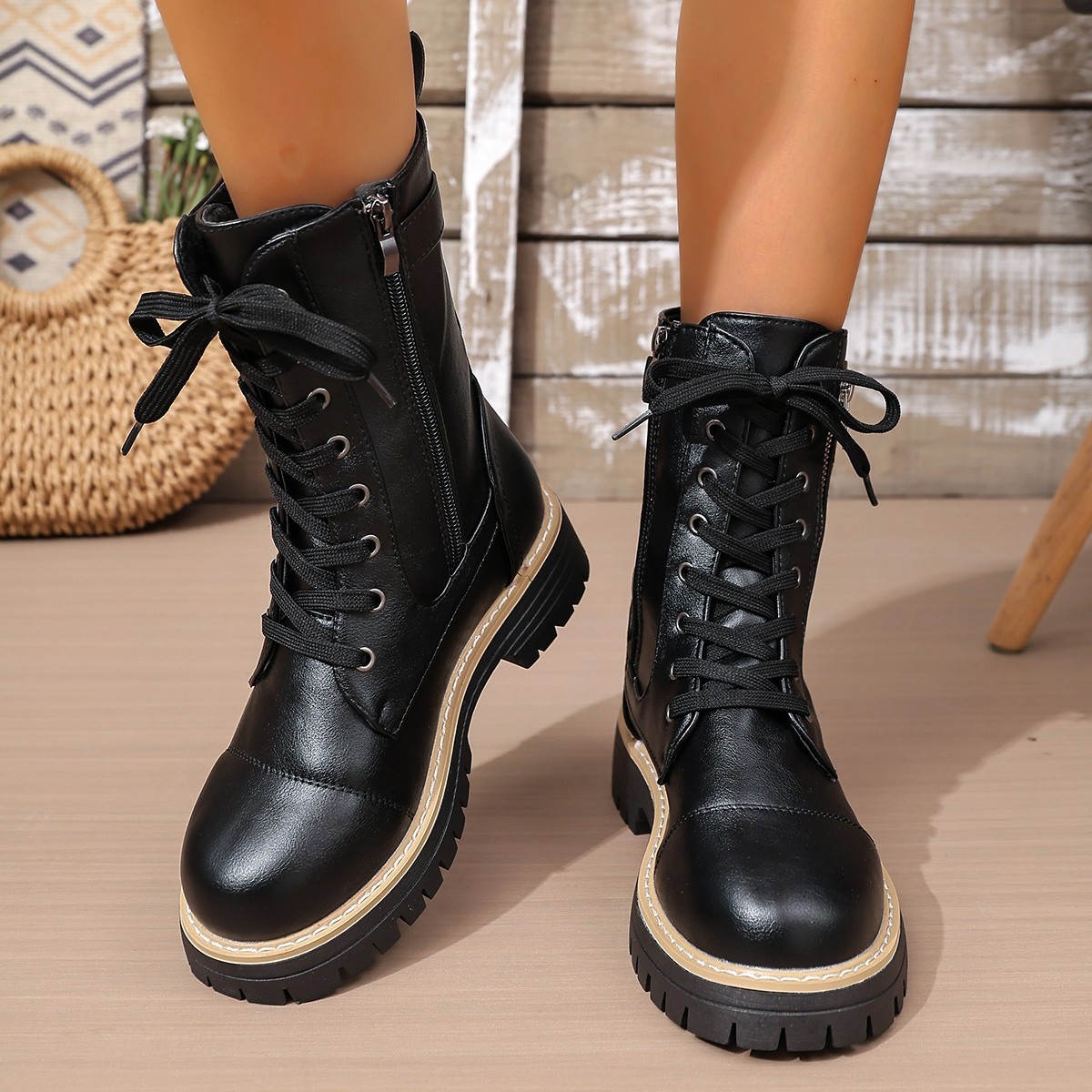 New Women's Solid Color Low Heel Middle Boots - Image 7