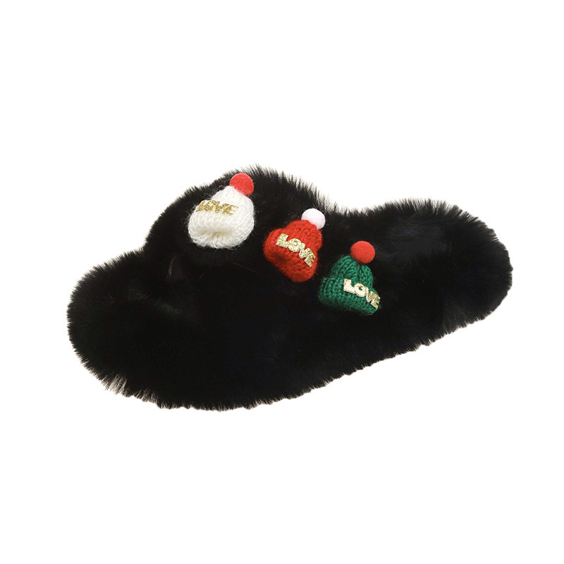 Christmas Hat Fluffy Slippers Women's Warm Toe Covering Cotton Slippers — изображение 6