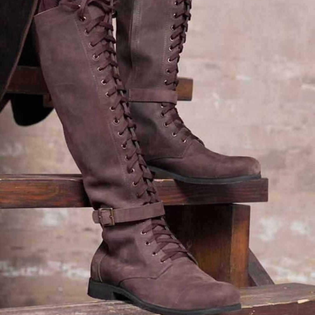 Long Boots Female High Tube Lace-up Low Heel - Image 2