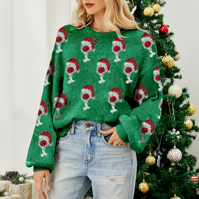 Brocade Cute Puff Sleeve Christmas Sweater - Image 3
