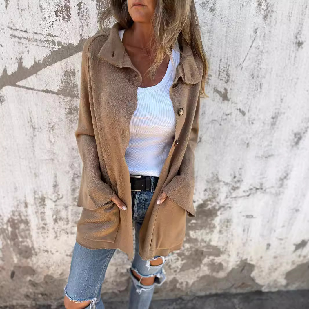 Ins Single Breasted Lapel Knitted Coat Fashion Pocket Long Sleeve Cardigan Jacket Women's Clothing – Bild 2