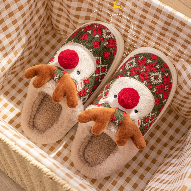 Cute Christmas Elk Plush Slippers Winter Ins Fashion Non-slip Floor Bedroom Home Slippers For Women Fuzzy House Shoes — изображение 5
