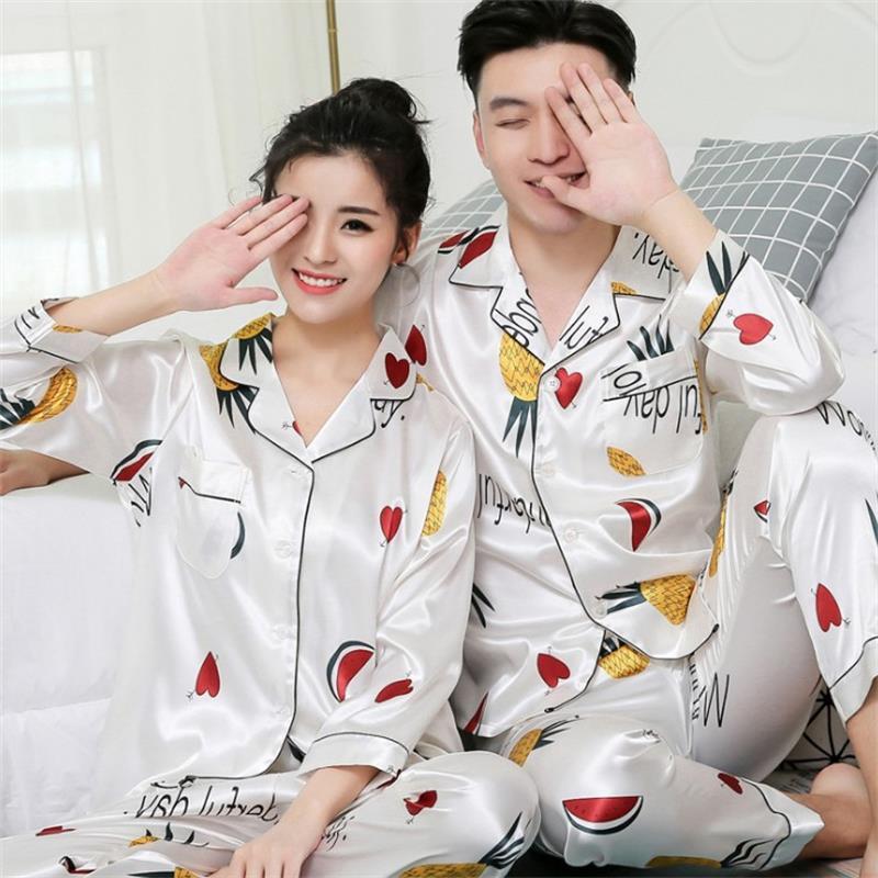 Men's Thin Silk Pajamas Long Sleeve Suit - Image 3