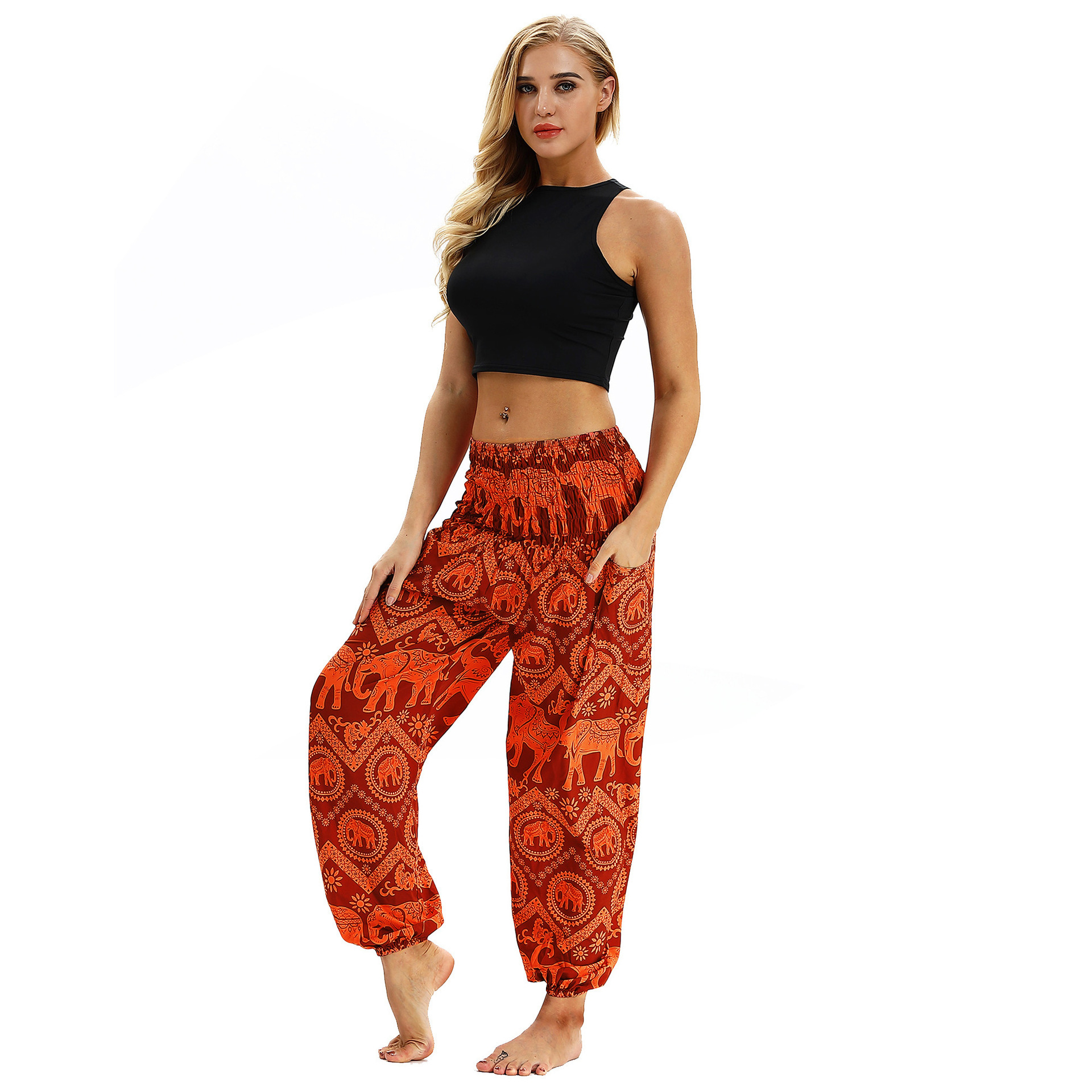 Golden elephant pattern outdoor yoga pants - Image 10