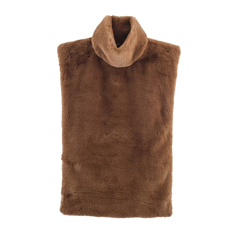 Casual Versatile Solid Color Half-turtle Neck Furry Sleeveless Top Women - Image 3