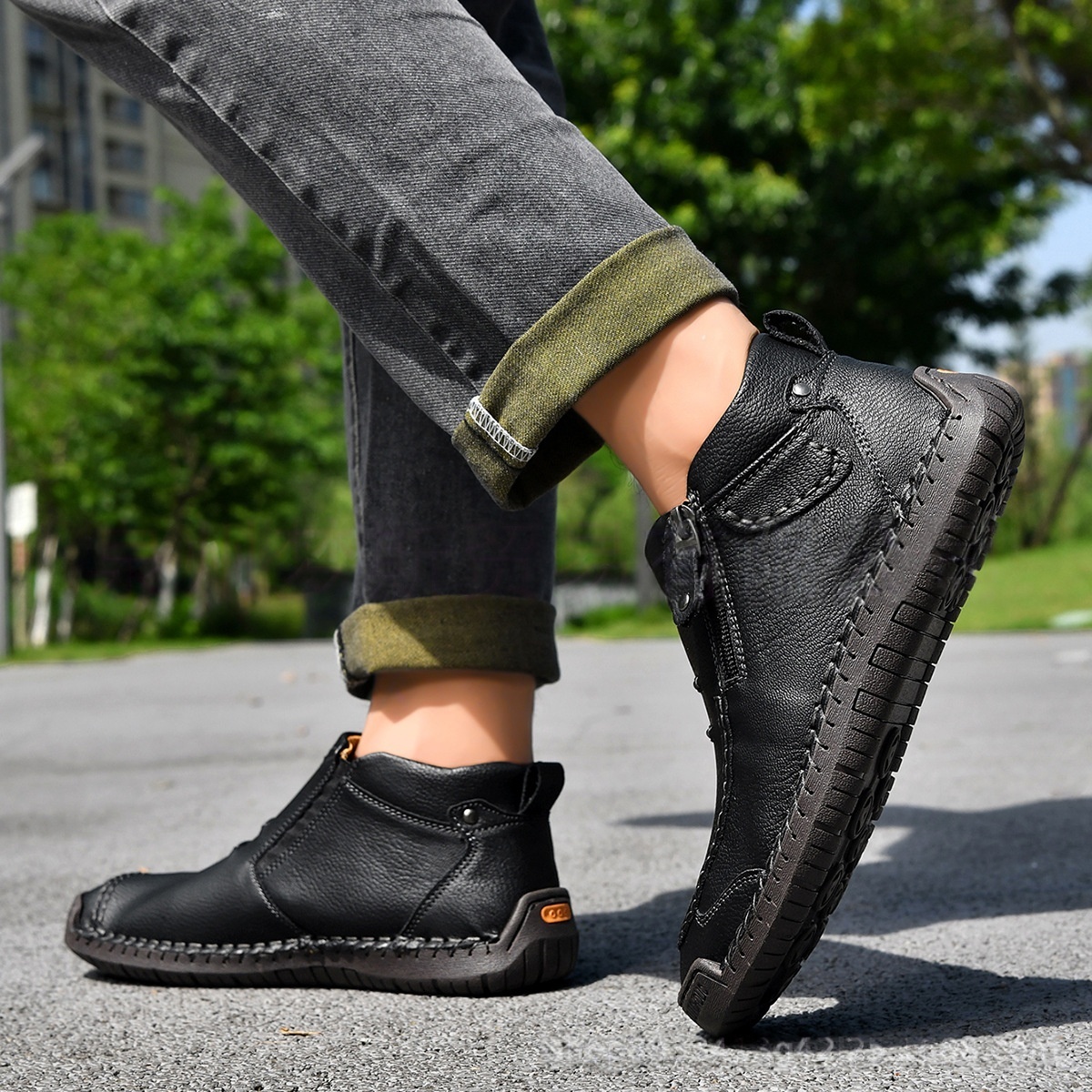 Men's Flats Ankle Boots Fashion Casual Side-zipper Boot Temperament Commuter Shoes - Image 2