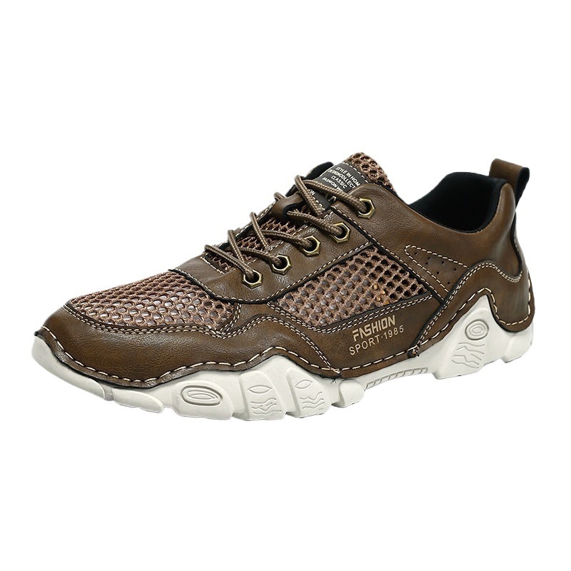 Summer Breathable Casual Shoes Handmade Men's Shoes Work Plus Size Mesh Shoes - Image 5