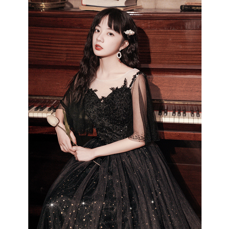 Spring Art Exam Black Xianqi Student Host Annual Party Dress – Bild 3