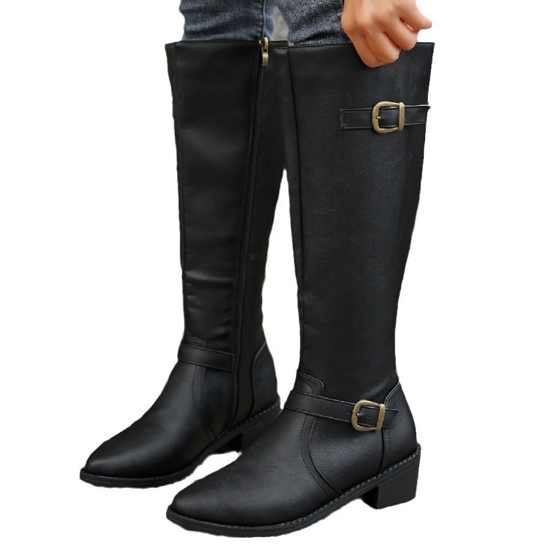 Large Size Thick Heel Square Buckle Test Zipper Boots Women - Image 5