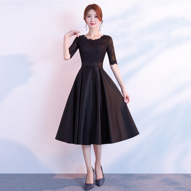 The End Elegant Long Sleeve Thin Company Annual Meeting Black Dress Dress Long Section - Image 5