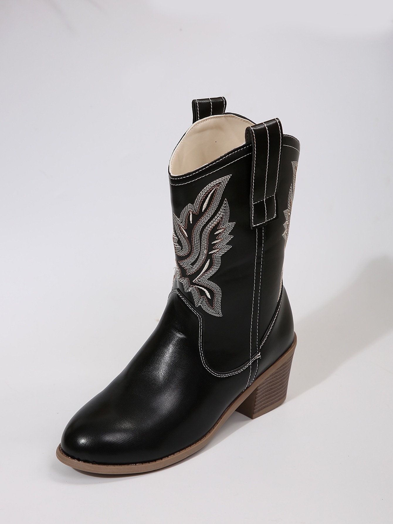 V Cut Embroidered Sleeve Thick Heel Middle Denim Women's Boots — изображение 6