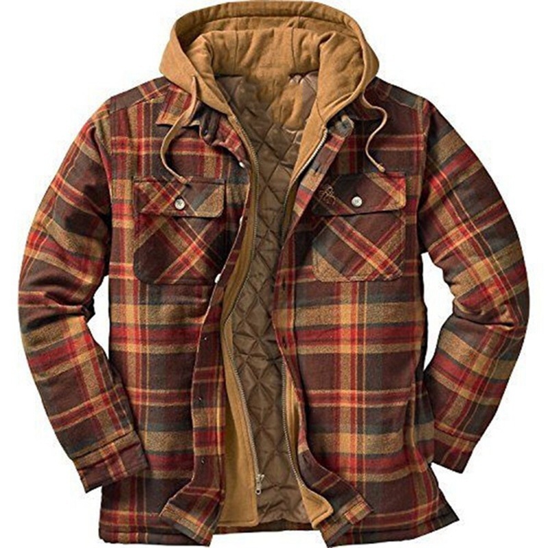 Thickened Cotton Padded Plaid Long Sleeve Loose Hooded Jacket - Image 6
