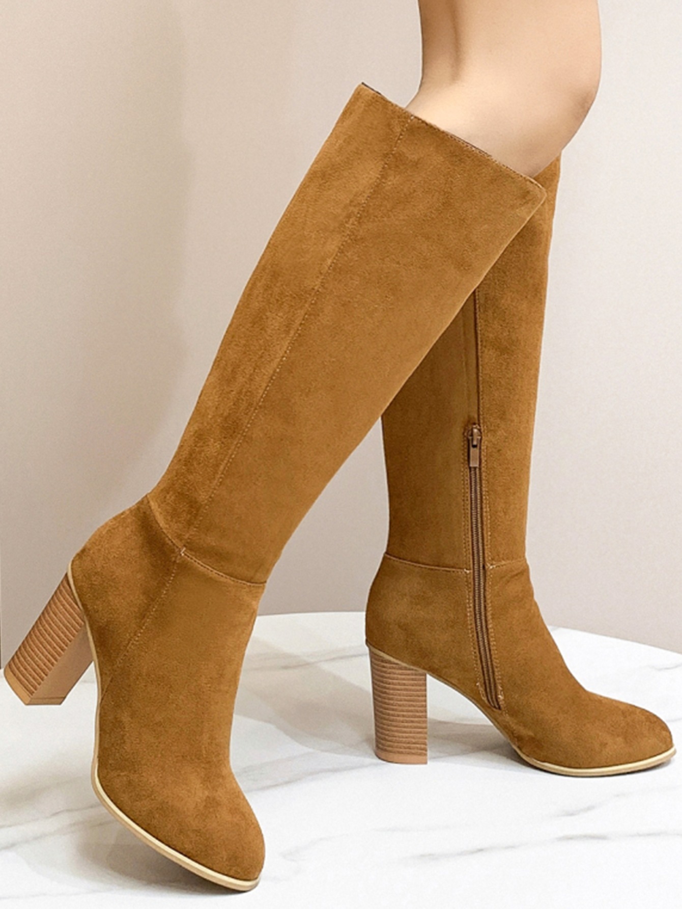 Women's Square Toe High Heel Fashion Boots - Image 3