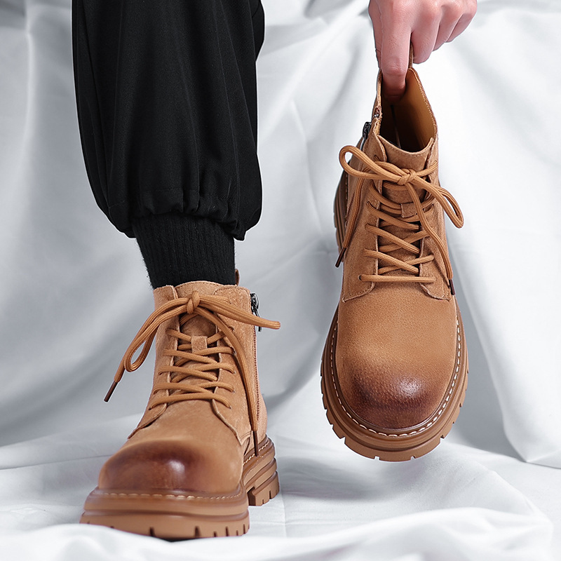 High-top Leather Shoes Leather Zipper Short Boots - Image 3