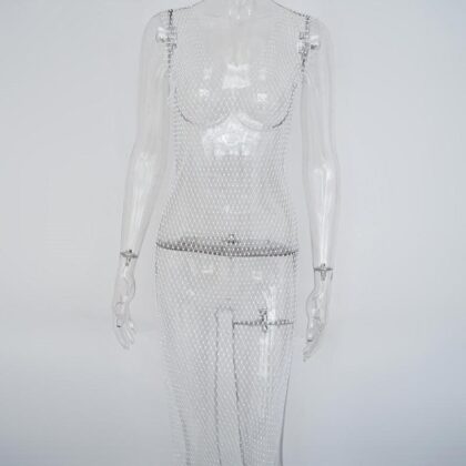 Sexy long evening dress with high waist slit