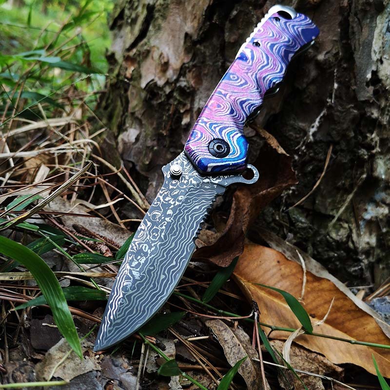 Stainless Steel Outdoor Tool Damascus Grain Folding Blade Knife - Image 7