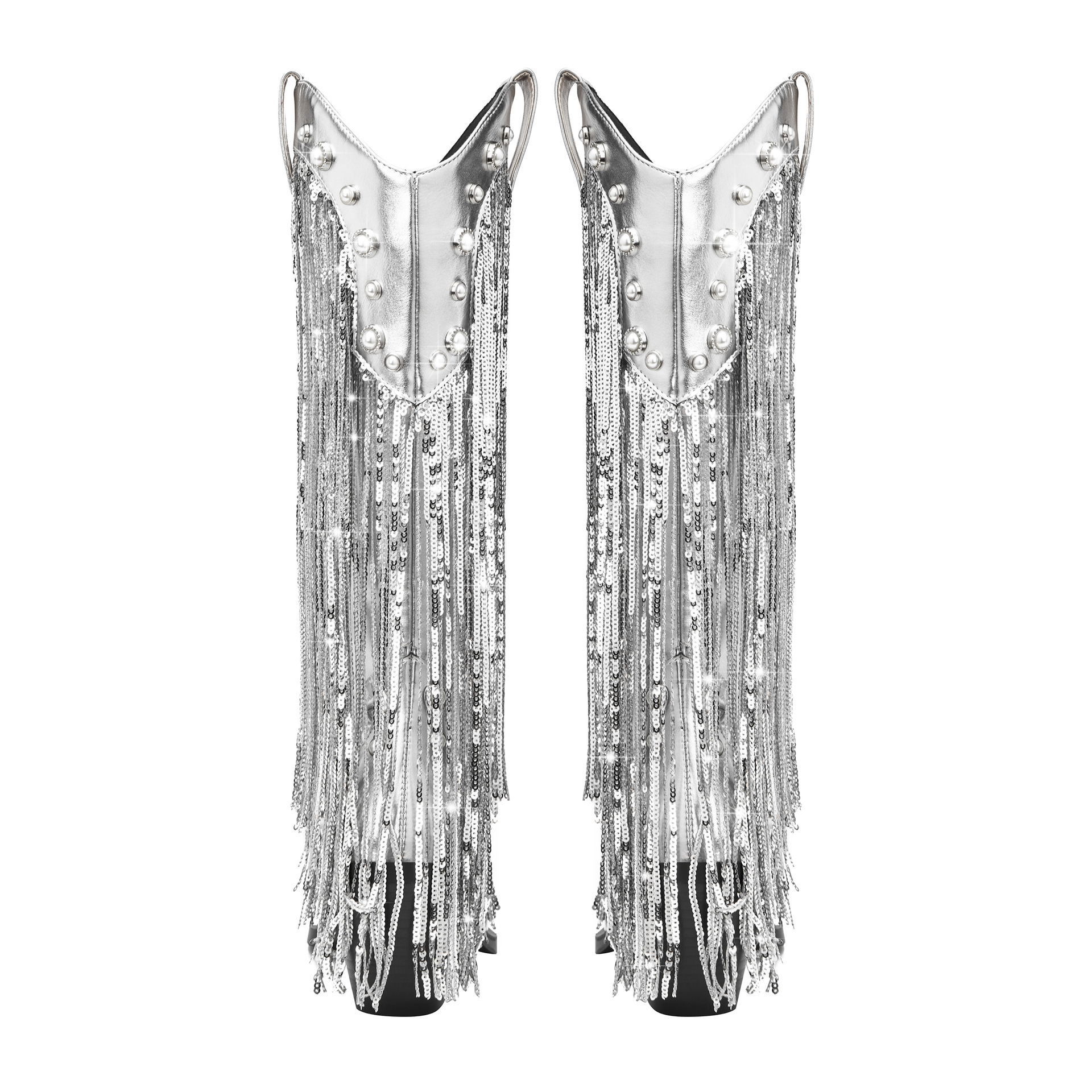 Sequin Tassel Pointed Sleeve High Leg Boot - Image 4