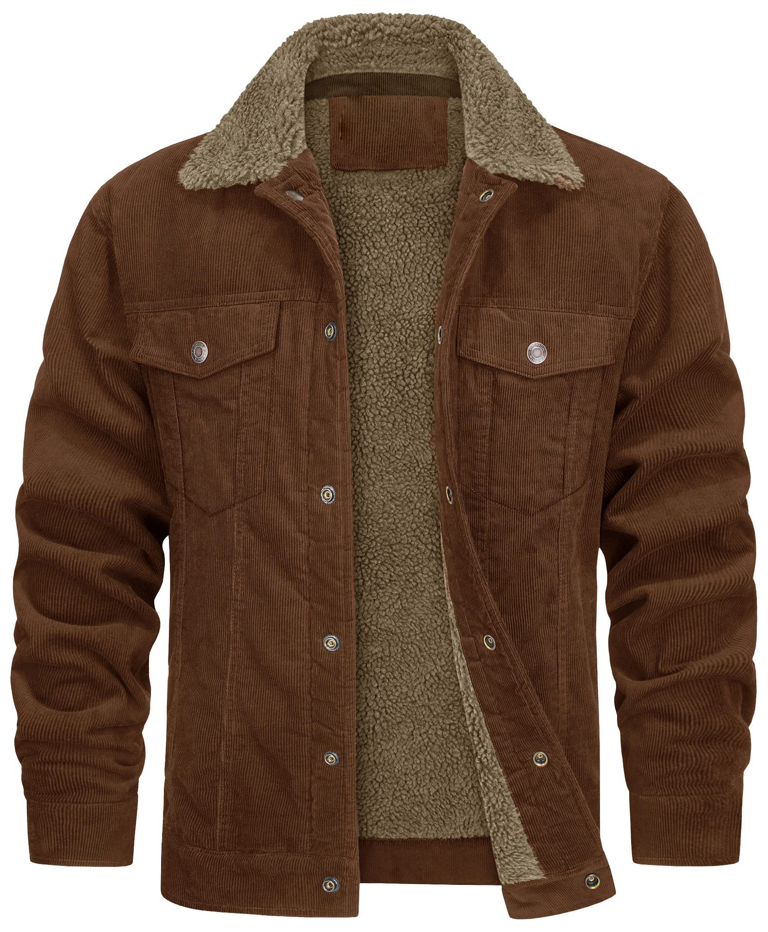 Corduroy Lapel Long Sleeve Plush Jacket Coat - Image 10