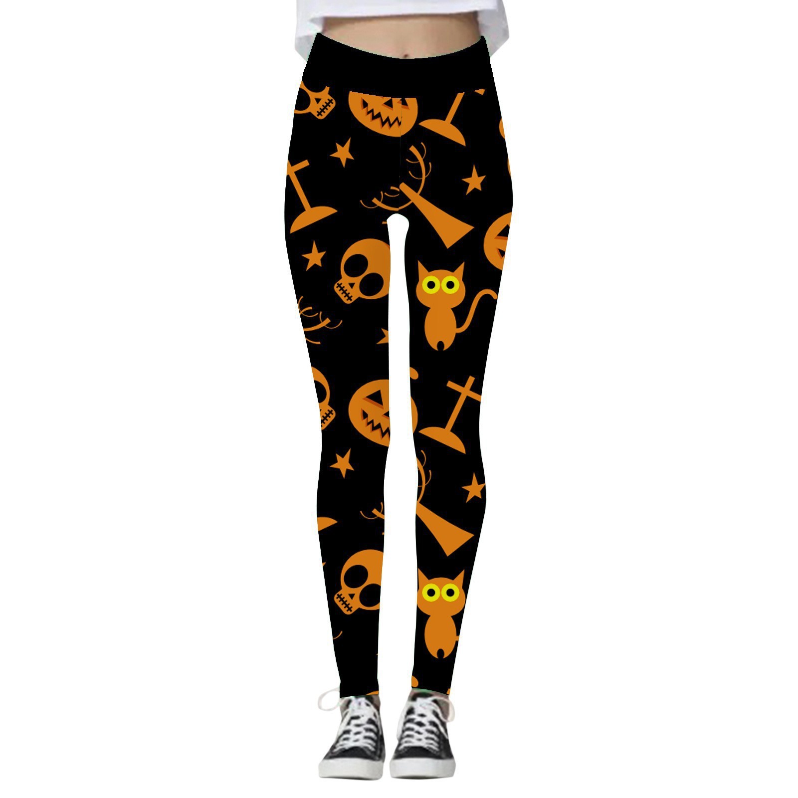 Halloween Women's Yoga Pants Pumpkin Skull — изображение 4