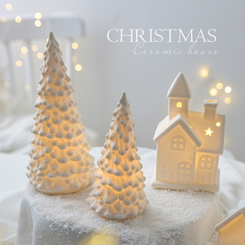 Ceramic Christmas Tree Desktop Decoration Luminous Christmas Small House Christmas Snowman — изображение 4