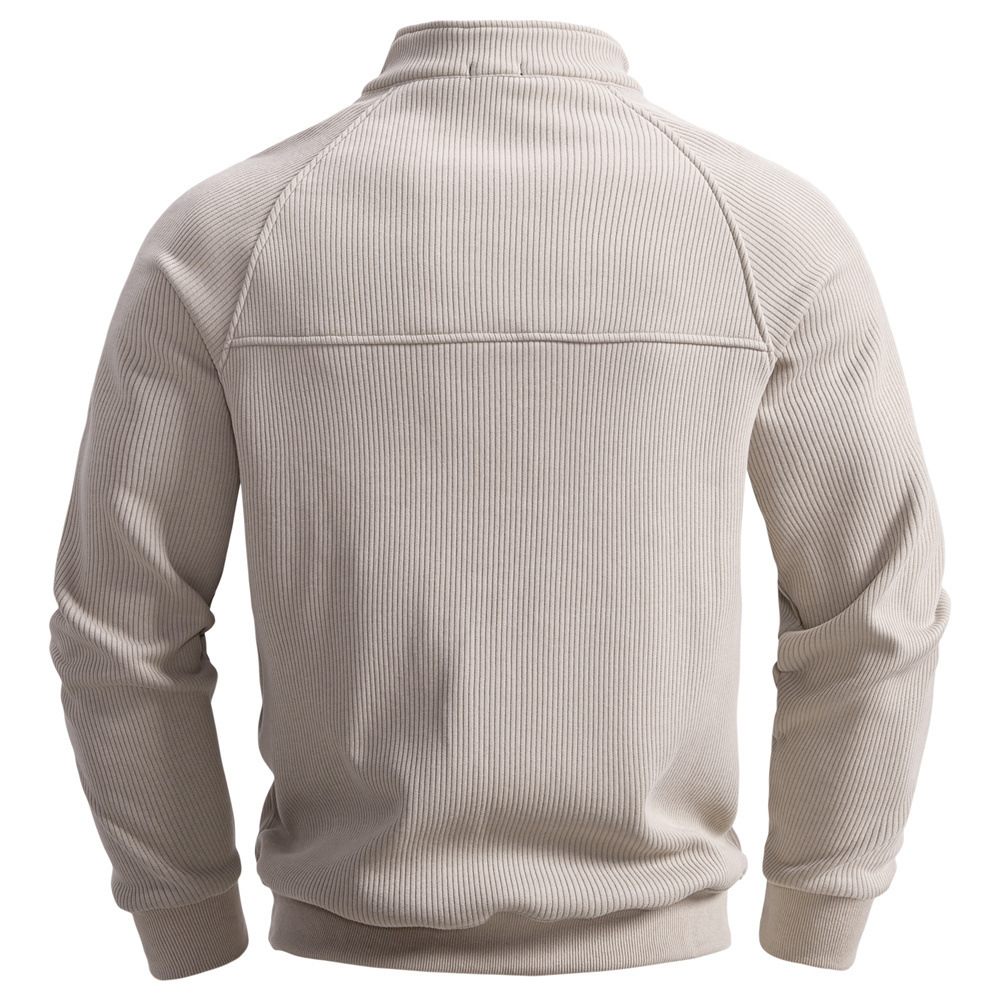 European And American Half Zipper Sweater Stand-up Collar All-match Fleece Men's Sweater Top - Image 2