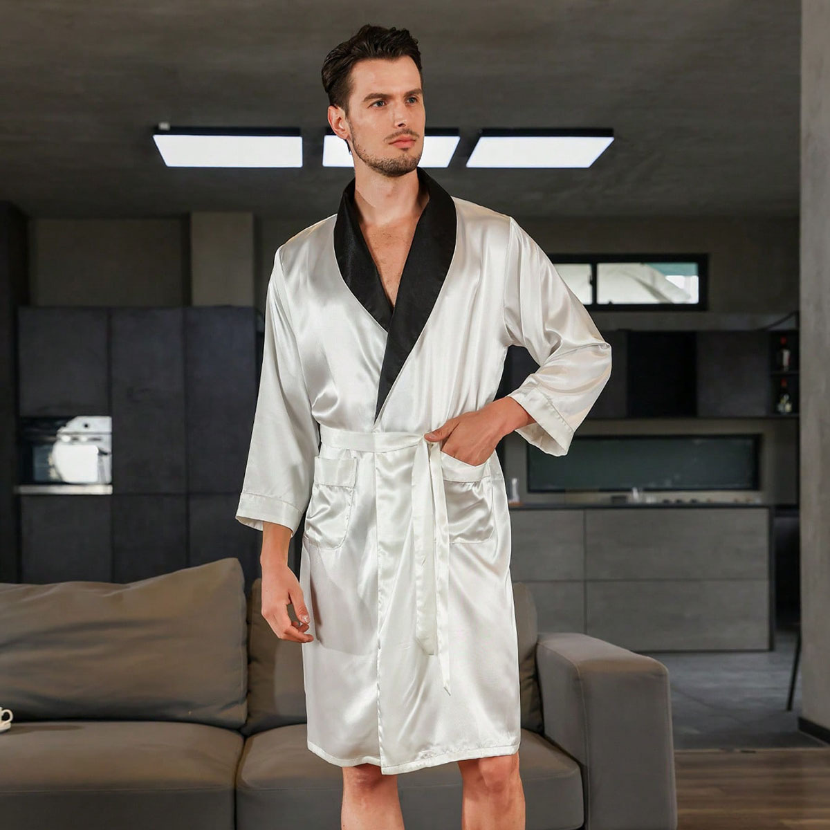 Men's Summer Silk Bathrobe Nightgown – Bild 7