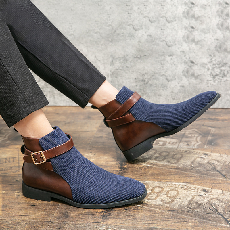 Men's High Top Working Wear Retro Platform British Style Color Block Biker Short Boots - Image 4