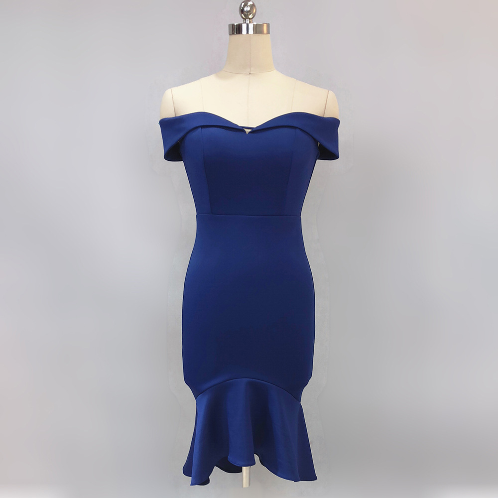 New Fishtail Wedding Dress Spring Mid-length One-shoulder Red Sexy Evening Gift – Bild 5