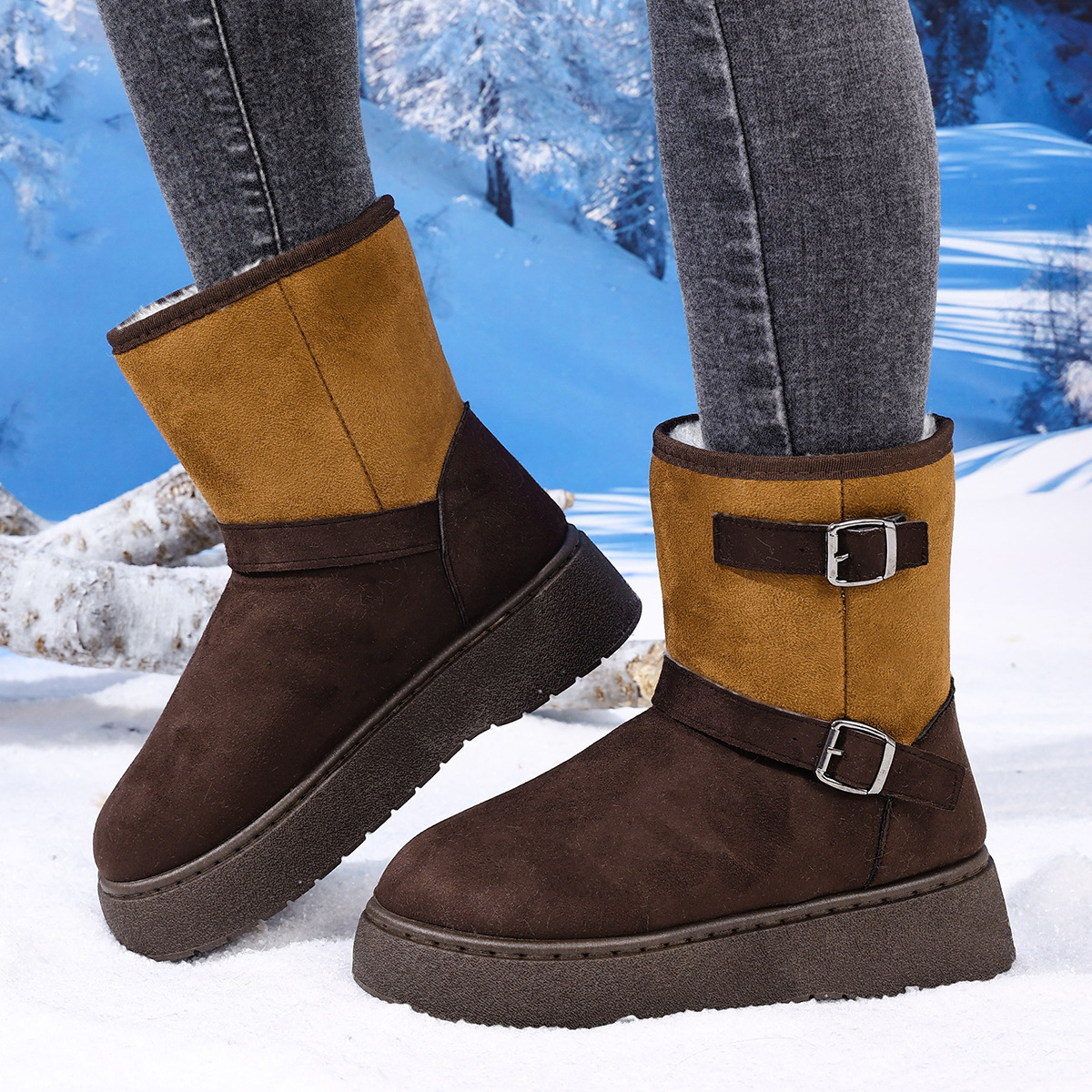 Round Toe Fashionable And Comfortable Furry Slip-on Snow Boots For Women - Image 3