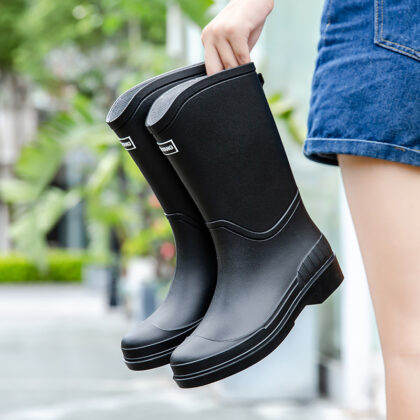 Women's Long Rain Boots Mid-calf Waterproof Shoes New