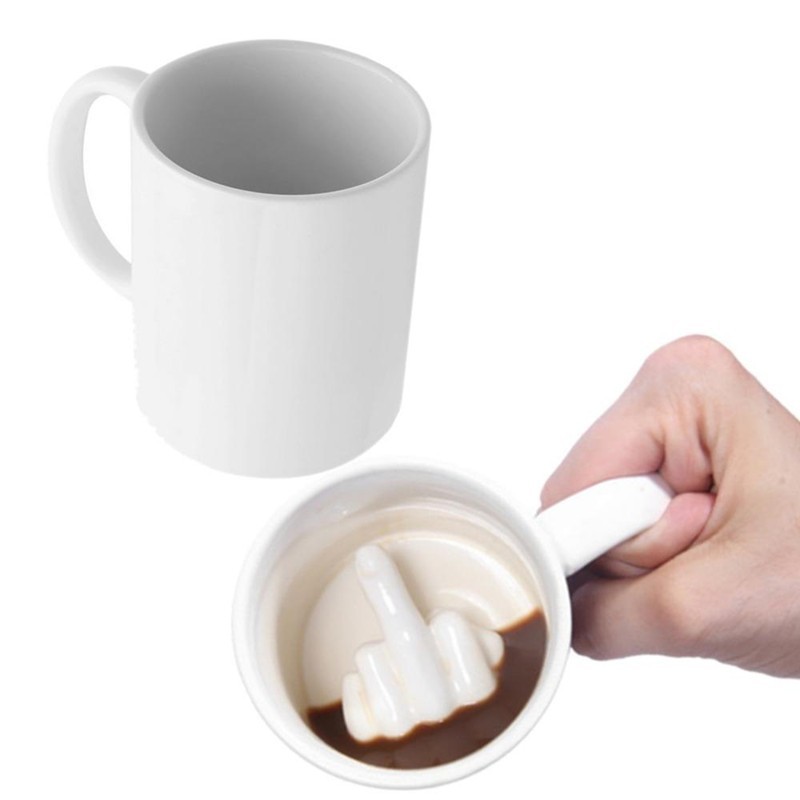 Creative Design White Middle Finger Mug Novelty Style Mixing Coffee Milk Cup Funny Ceramic Mug Water Cup - Image 2