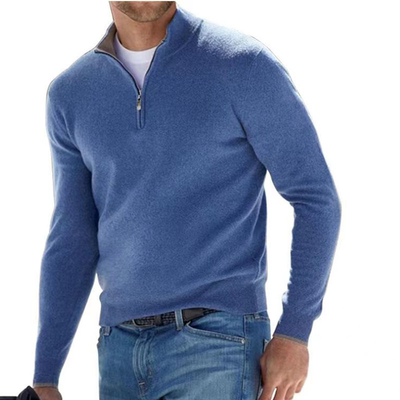 Men's Fashion Casual Long Sleeve V-neck Cashmere Zipper Top - Image 9