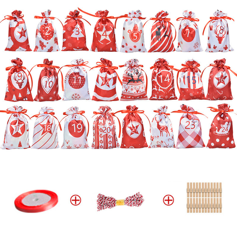 Advent Calendar Christmas Satin Cloth Gift Bag Set - Image 5