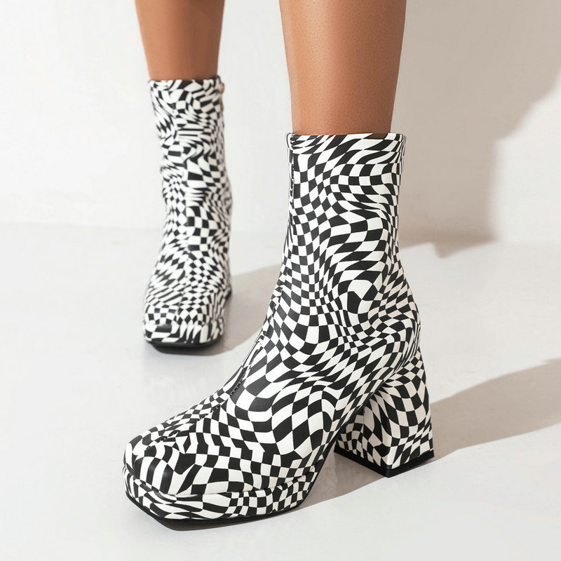Square Toe Short Tube Women's Boots Printed Fabric - Image 3