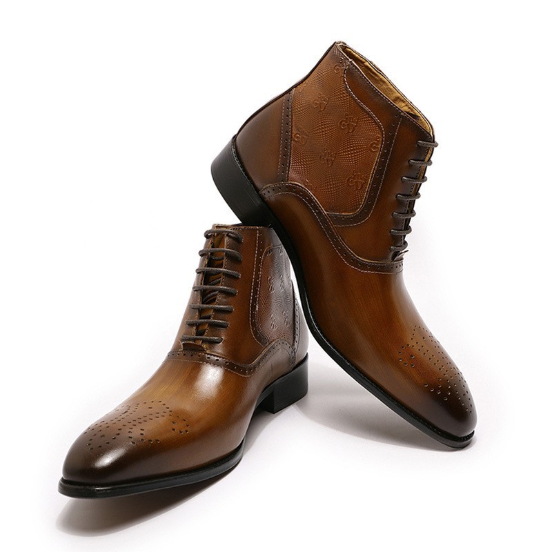 Men's Pointed Leather Boots Front Lace-up Boots - Image 3