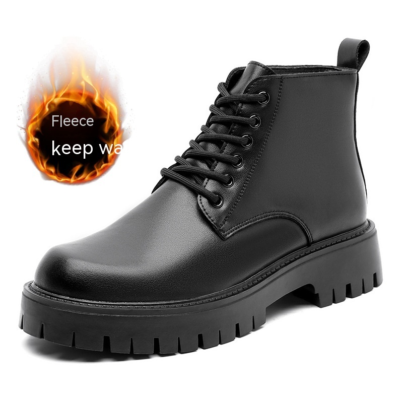 Thick Bottom 6 Holes British Style Warm High-top Leather Boots - Image 4