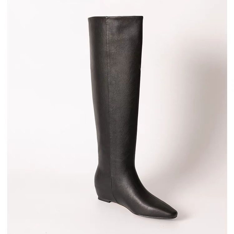 Retro Style Square Toe Flat Bottom Tall Knight Boots - Image 4