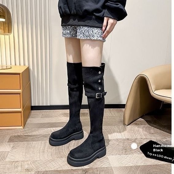 Over-the-knee Folding Long Tube Two-way Wear Boots With Chunky Heels Women's Thick Bottom - Image 4