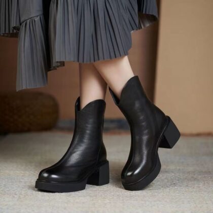 Women's Autumn And Winter Thick Heel Real Soft Leather High-heeled Martin Boots