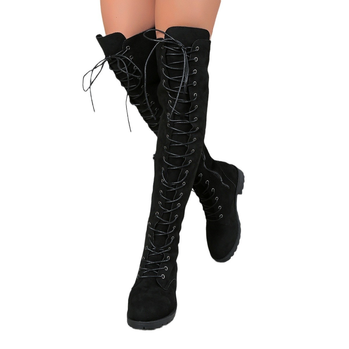 European And American Lace-up Over The Knee Boots Round Head - Image 5