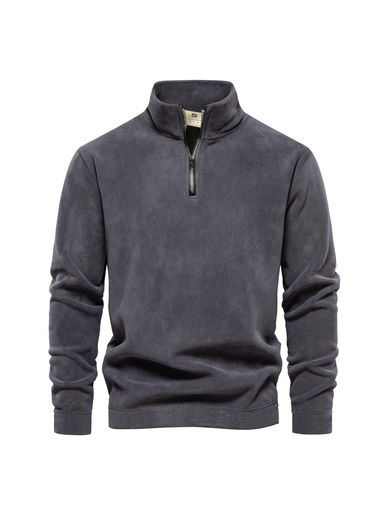 Men's Polar Fleece Top Pure Color Simple Casual Stand Collar Pullover Sweater - Image 5