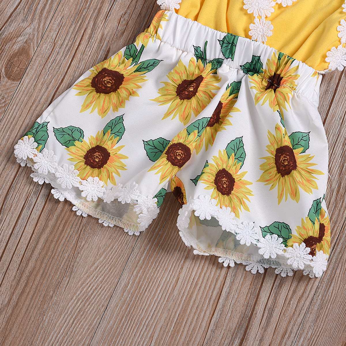 Children's Clothing Girls Baby Jumpsuits Children Sunflower Sling Lace Jumpsuit - Image 6
