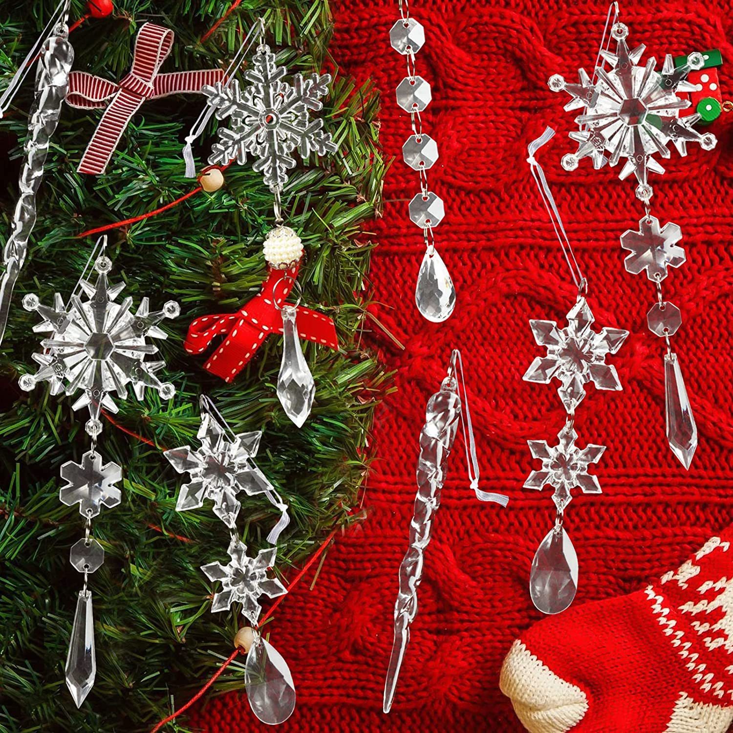 10pcs Christmas Tree Hanging Pendants Acrylic Ice Strip Snow Ceiling Xmas Ornaments New Year Christmas Decoration Home Decor - Image 6