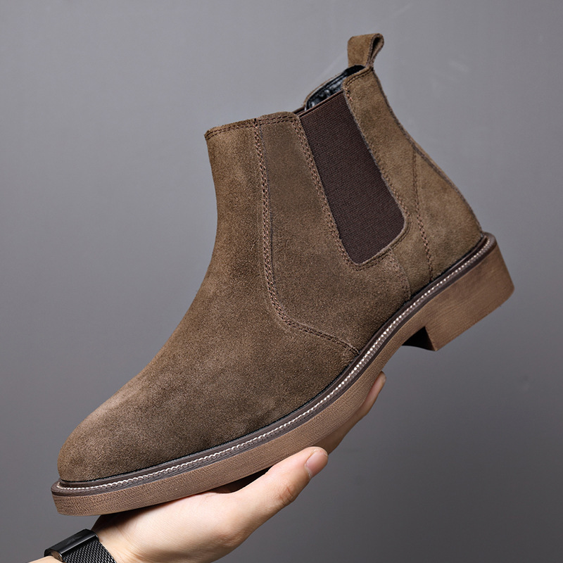 Men's Suede Leather Autumn And Winter New Fleece-lined Pointed Ankle Boots - Image 7