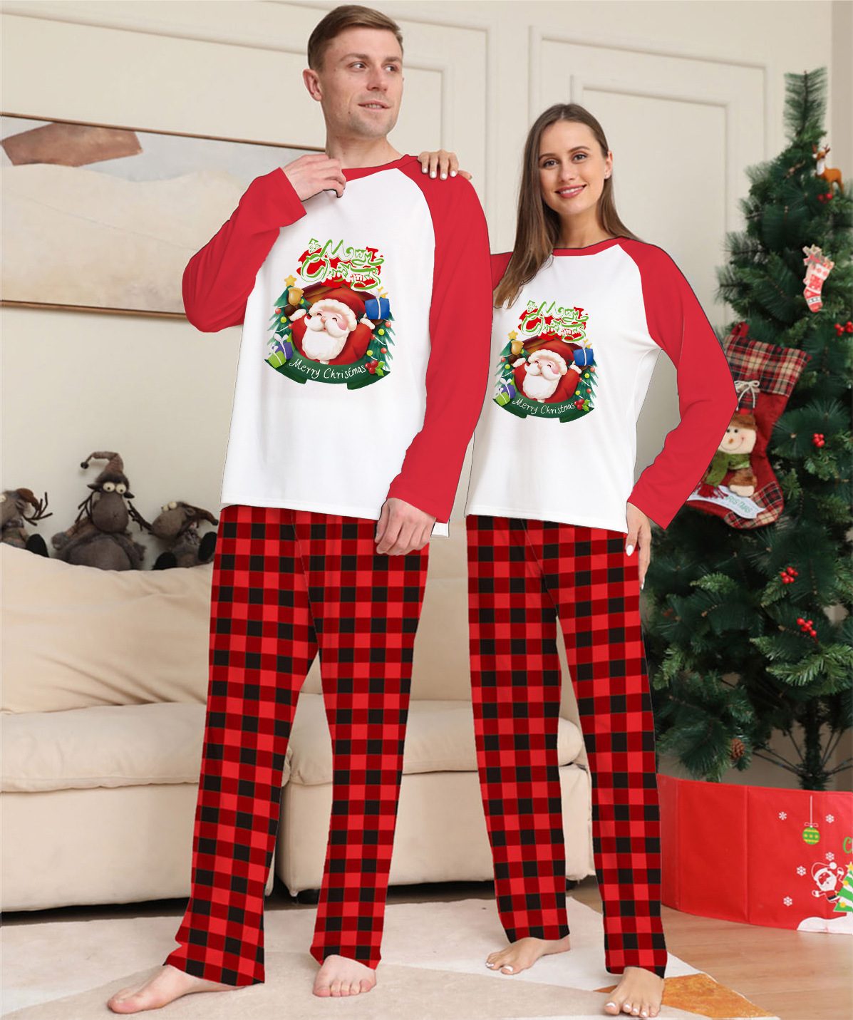 Christmas Parent-Child Clothes Set Long Sleeve T-Shirt Plaid Pants Family Matching Pajamas - Image 3