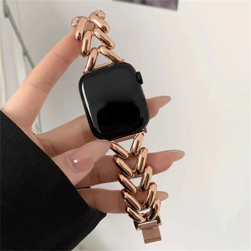 Suitable For Applewatch1 To 8 Single Row V Chain Denim Chain Metal Watch Band - Image 6