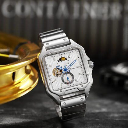 Flywheel Waterproof Hollow Out Trendy Men's Square Automatic Mechanical Watch